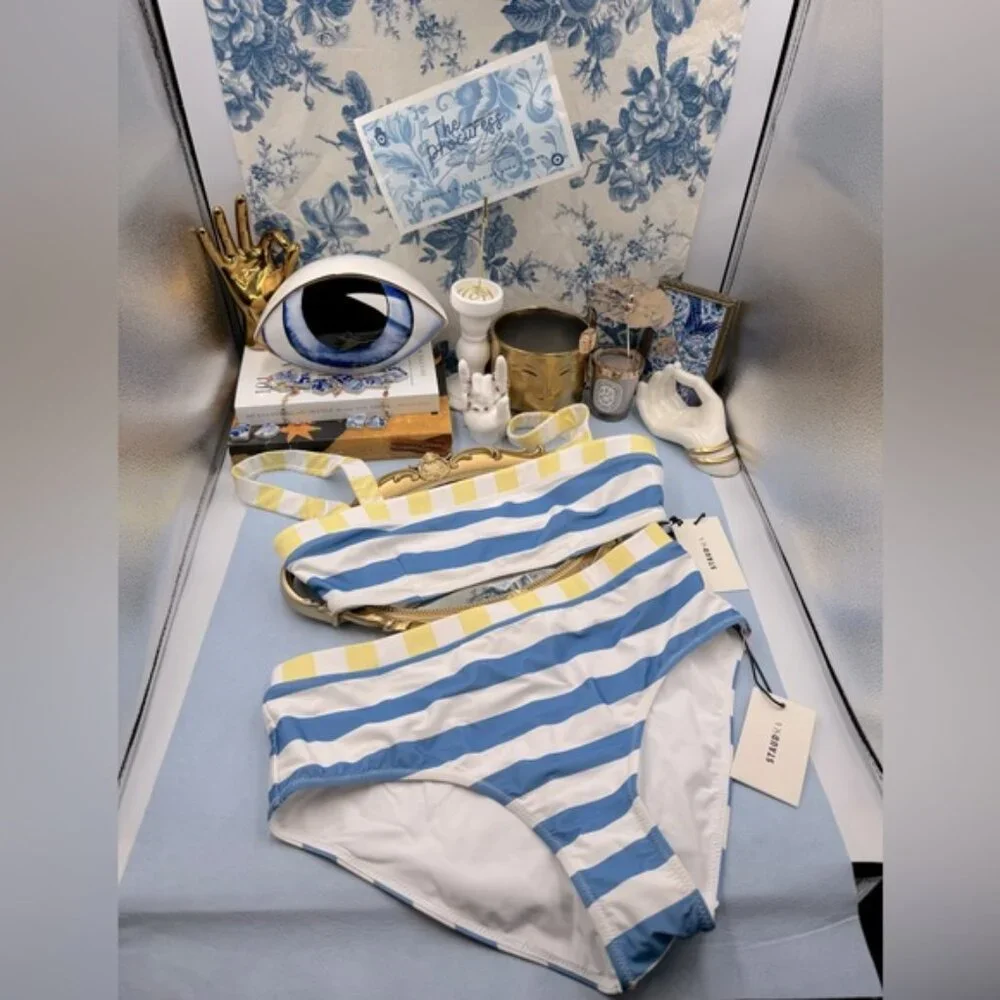 🆕 STAUD 🧿 NWT ColorBlock Stripe Bikini Set: Liv Top Sz L + Devon Bottom Sz XL - Picture 2 of 16